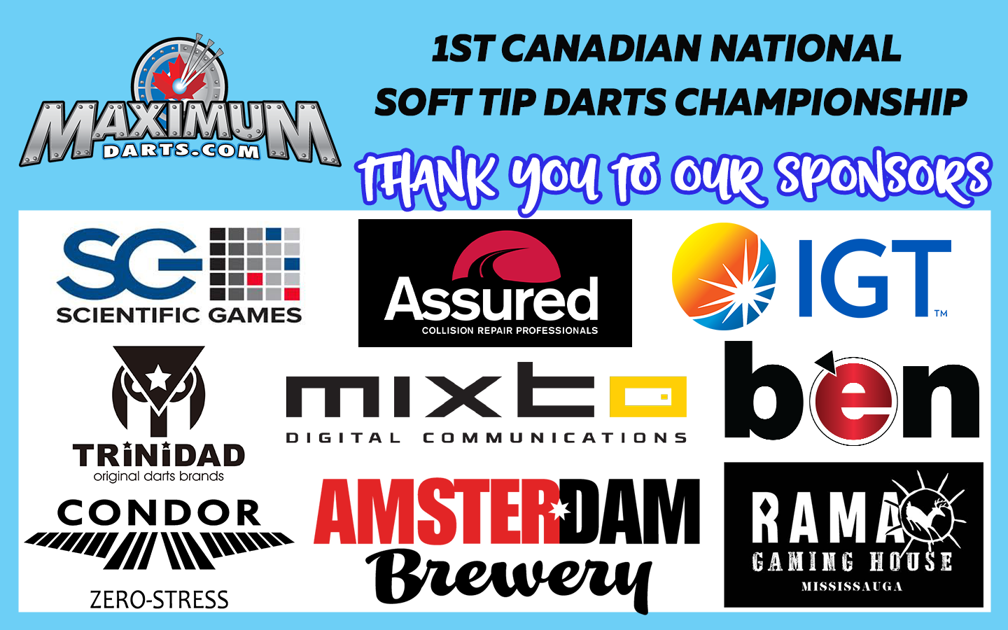 THANK YOU TO OUR SPONSORS – 1st Canadian National Soft Tip Darts Championships