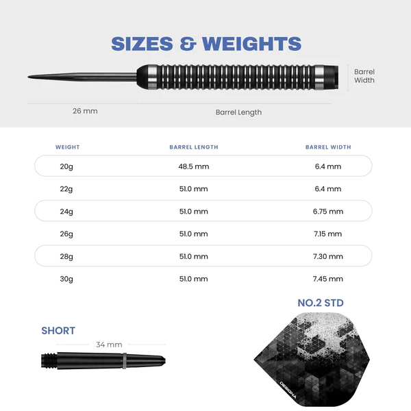 Dark Thunder V2 Darts - Steel Tip - Black - dimensions